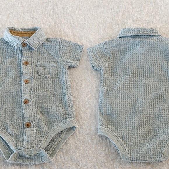 Little Lad Other - Little Lad Blue Textured Button-Up Bodysuit Romper 6–9M